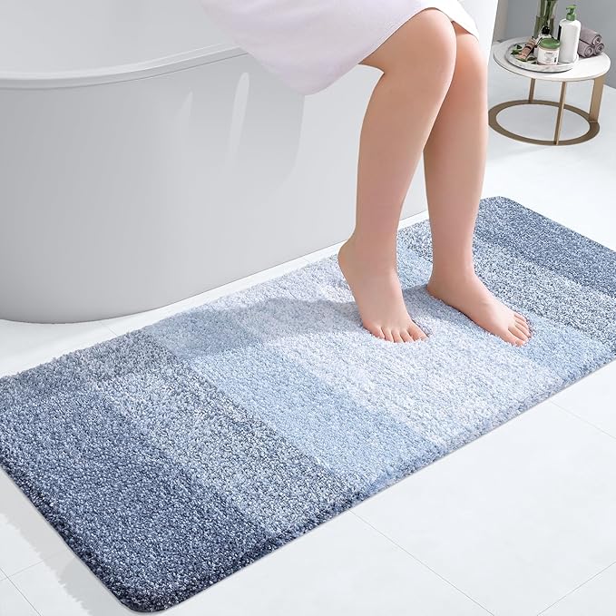 OLANLY Bathroom Runner Rugs 47x20, Extra Soft Absorbent Microfiber Bath Rugs, Rubber Backing, Quick Dry, Machine Washable Bath Mats for Bathroom Floor, Tub and Shower, Home Decor Accessories, Blue