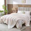 NEWCOSPLAY Super Soft Queen Blanket Ivory Premium Silky Flannel Fleece Leaves Pattern Lightweight Bed Blanket All Season Use (Ivory, Queen(90"x90"))