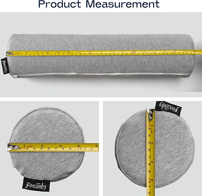 Neck Roll Pillow, Memory Foam Neck Support Pillows, Round Neck Pillows, Cylinder Bolster Pillows for Bed, Couch, and Yoga, Removable Washable Cover,18 * 4 * 4 inch (Small,Grey)
