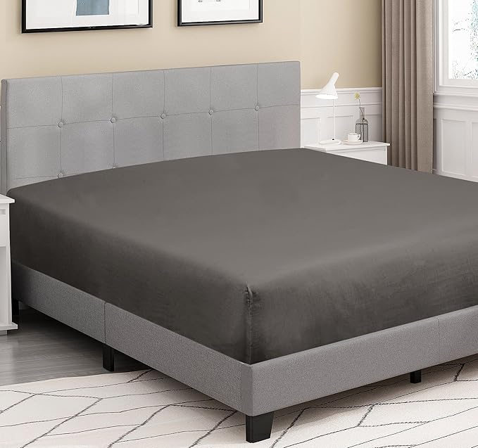 ROYALE LINENS 300 Thread Count 100% Long Staple Combed Cotton Fitted Sheet Queen - Super Soft Deep Pocket Bottom Sheet - Fitted Sheets Only - Elastic Sheets (Queen, Grey)