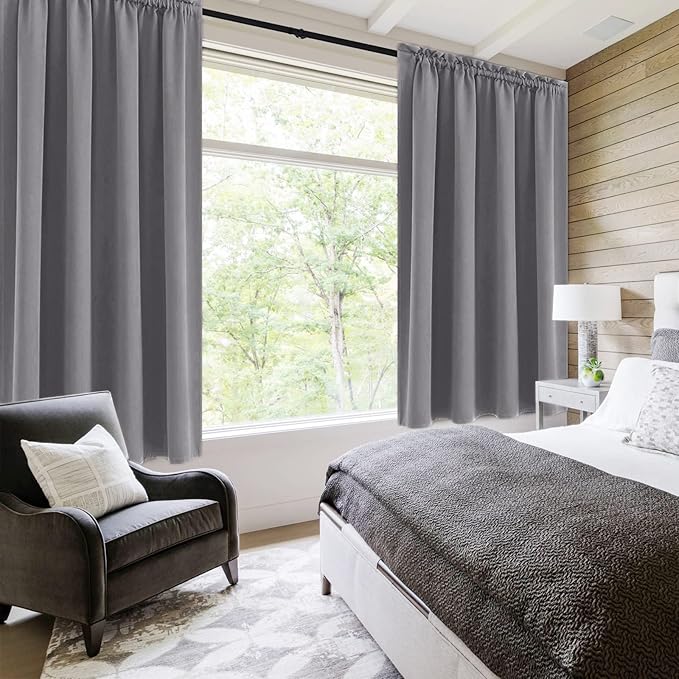 DWCN Grey Room Darkening Blackout Curtains - Thermal Insulated Privacy Energy Saving Window Curtain Drapes 52 x 63 inch Length, Set of 2 Bedroom Living Room Curtains