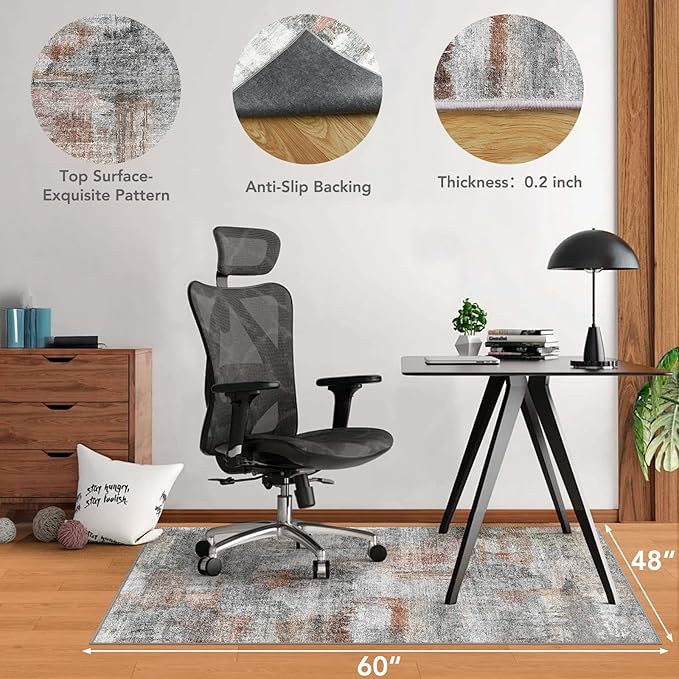 Office Chair Mat for Hardwood Floor&Tile Floor,48"X 60" Heavy Duty Desk Chair Mat for Hard Floors,Under Desk Rug for Rolling Computer Chair,Anti Slip,Low Pile Carpet Floor-Abstract Grey