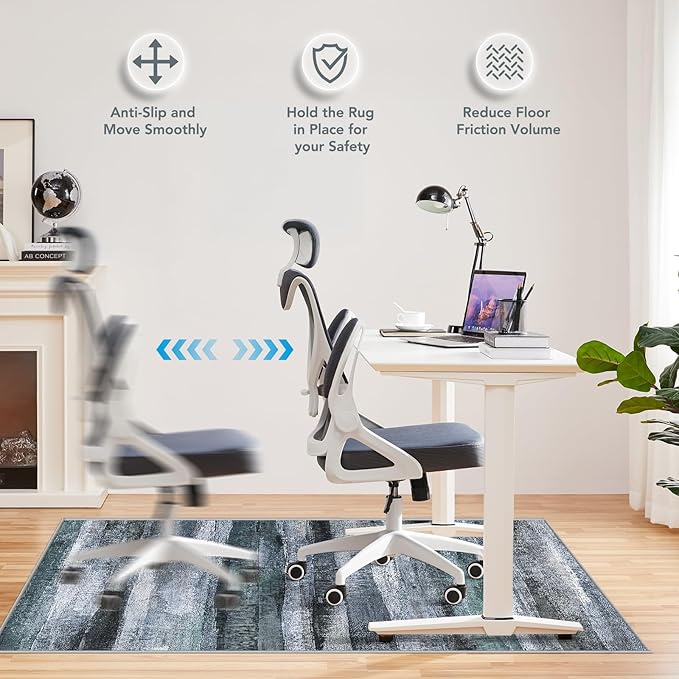 Office Chair Mat for Hardwood Floor&Tile Floor,36"X 48" Heavy Duty Desk Chair Mat for Hard Floors,Under Desk Rug for Rolling Computer Chair,Anti Slip,Low Pile Carpet Floor-Abstract Dark Grey