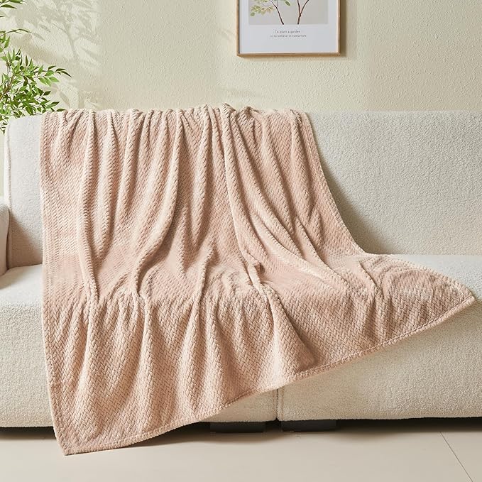 NEWCOSPLAY Super Soft King Blanket Taupe Premium Silky Flannel Fleece Leaves Pattern Lightweight Bed Blanket All Season Use (Taupe, King(90"x110"))