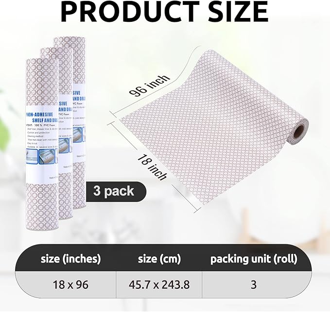 RAY STAR 18X96 Inch Shelf Liner for Kitchen Cabinets, Non-Adhesive Cabinet Liner Washable, PVC Drawer Liner for Dresser Non-Slip Bathroom (Circle)(3 Roll)