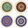 4 Pieces Rug Table Coasters Table Drink Holders Oriental Design Fabric Carpet Drink Mats Oriental Design Fabric Elegant Carpets Kitchen and Bar Mats for Home Office(Round,Fresh Pattern)