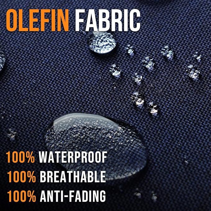 Outdoor Olefin Water-Resistant Deep Seat Cushion Set, 24''x 24''x 6'' Weather and Fade Resistant Patio Furniture Seat Cushion, Thickened Sofa Chair Pad with Straps for Lawn, Garden, Dark Blue