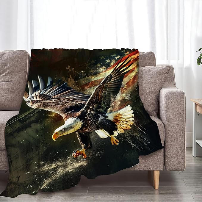 American Eagle Bald Eagle Throw Blanket and Decor With American Flag Design for All Ages - Soft Warm Cozy Fleece for Couch, Sofa, Bed 50"x40"