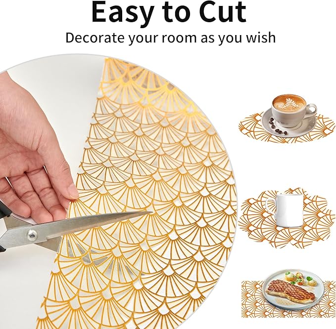 3D Drawer and Shelf Liner for Kitchen Cabinet: 12 in X 30 Ft Waterproof Shelf Paper Non Adhesive Refrigerator Liners Golden Ginkgo Leaf Easy Liners for Bathroom with Knife Tape Measure
