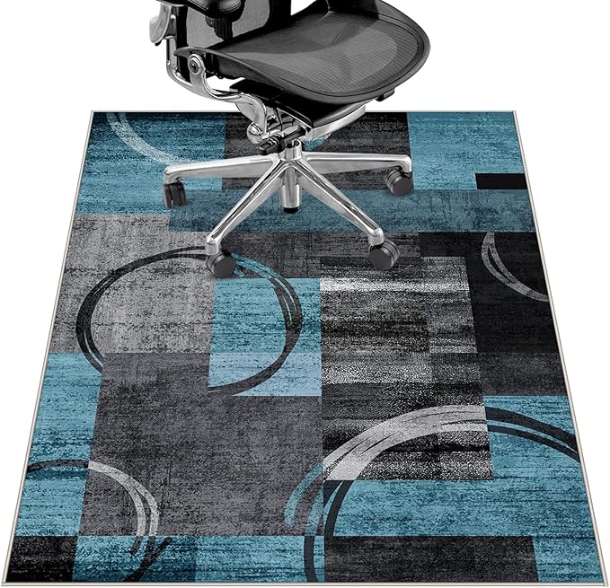 Office Chair Mat for Hardwood Floor&Tile Floor,36"X 48" Heavy Duty Desk Chair Mat for Hard Floors,Under Desk Rug for Rolling Computer Chair,Anti Slip,Low Pile Carpet Floor-Geo Blue Gray