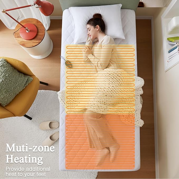 Beautyrest Cotton Blend Heated Mattress Pad Secure Comfort Technology - Luxury Quilted Electric Mattress Pad with Deep Pocket - 5-Setting Heat Controllers, Twin XL , White