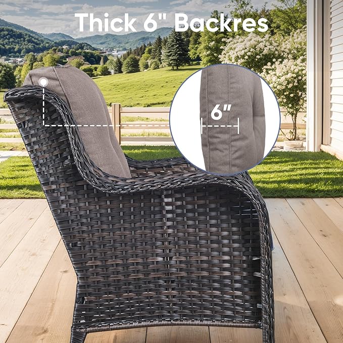 Outdoor Chair Cushions for Patio Furniture - 1 Pack Outside High Back Thick Water-Resistant Cushion 22x24 with Zipper Cover for Wicker Glider Rocking Chairs Loveseat Couch – Grey/Buckle