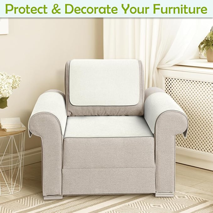 Couch Arm Covers, Sofa Arm Covers, Waterproof Armrest Cover for Sofa, Armchair, Loveseat, Non-Slip Recliner Arm Cover, Sofas Headrest Cover, Arm Chair Covers Set of 2 (Cream, 24"×20")