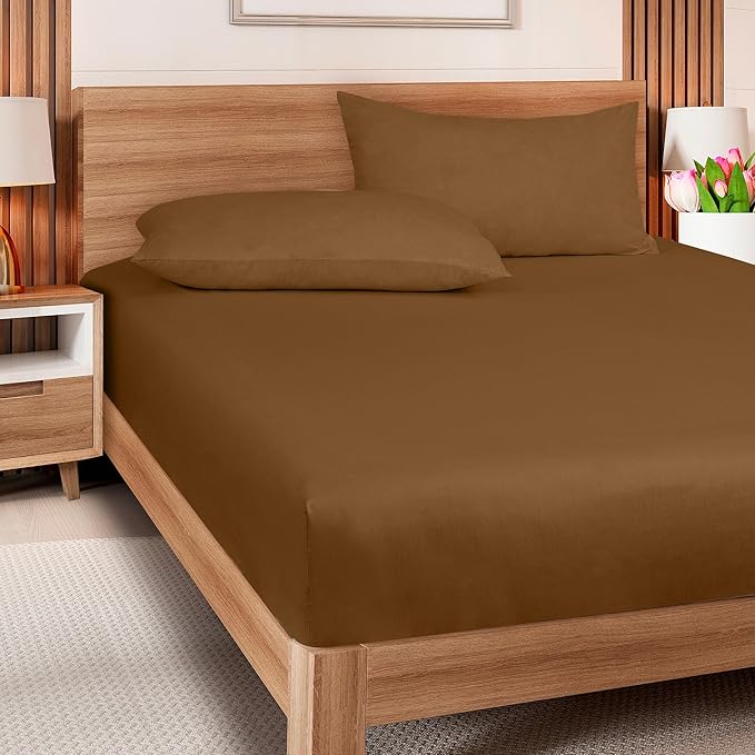 ROYALE LINENS 300 Thread Count 100% Long Staple Combed Cotton Fitted Sheet California King - Super Soft Deep Pocket Bottom Sheet - Fitted Sheets Only - Elastic Sheets (Cal King, Chocolate)