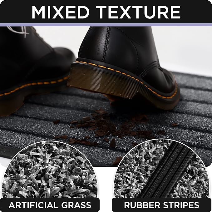 ubdyo Door Mat Outside Entrance - Dirt Trapping Outdoor Welcome Mats - Non-Slip Outdoor Indoor Entrance - Low Profile Front Doormat (30" x 17", Bright Grey)