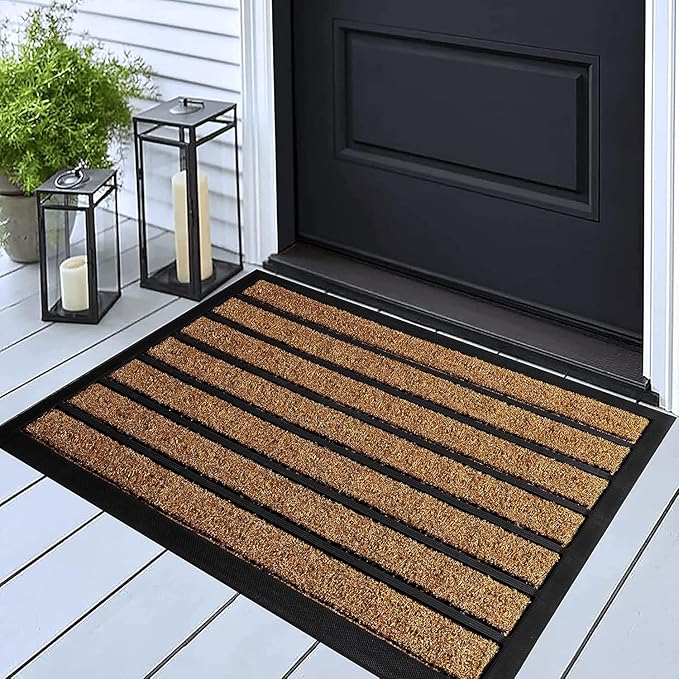 ubdyo Extra Durable Door Mat - Dirt Trapping Outdoor Welcome Mats - Non-Slip Outdoor Indoor Entrance - Low Profile Front Doormat (30" x 17", Bright Brown)