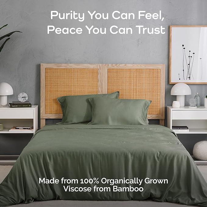 Duvet Cover Set - 100% Viscose Derived from Bamboo Duvet Cover Queen Size, 3 PC Luxury Cooling Duvet Cover for Hot Sleepers, Silky Buttery Soft Comforter Cover & 2 PC Queen Pillowcases, Moss