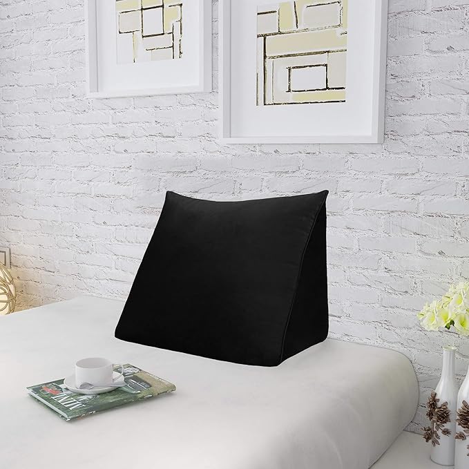 Wedge Headboard Pillow Dorm Room Reading Pillow Back Support for Sitting Up in Bed Bolster Lumbar Cushion Body Positioning Bedrest (Black, 24x8x20 in)