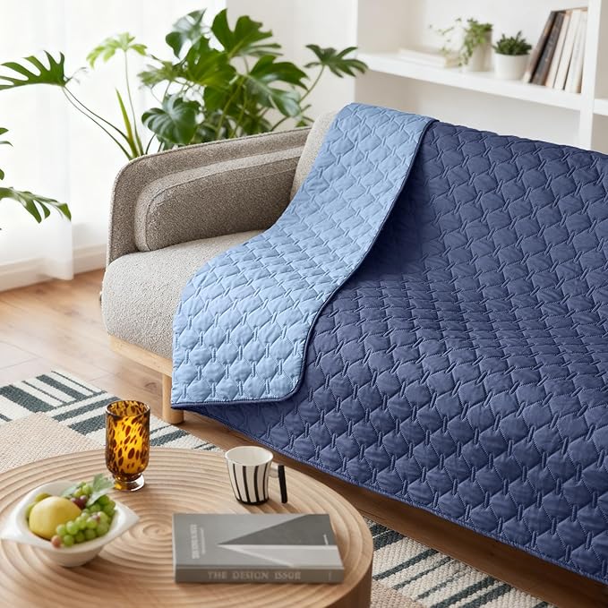 gogobunny 100% Double Sided Waterproof Dog Blanket Soft Pet Bed Cover Reversible Protect Furniture Couch Sofa Car for Puppy Large Dog Cat (Dark Navy/Light Navy, 68x82 Inch (Pack of 1))