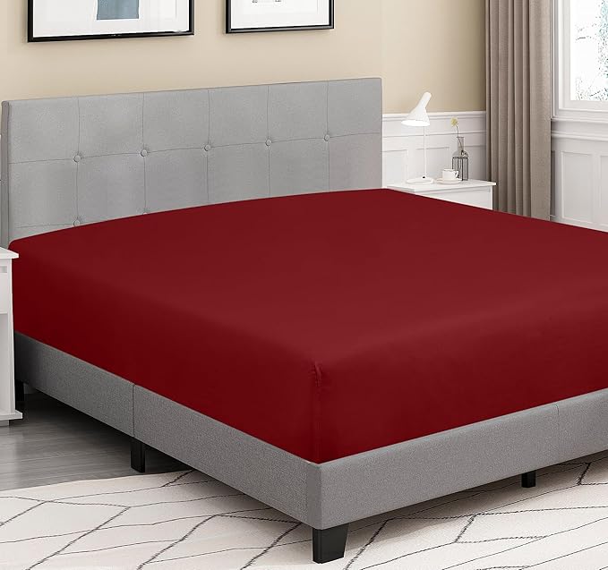 ROYALE LINENS 300 Thread Count 100% Long Staple Combed Cotton Fitted Sheet Twin XL - Super Soft Deep Pocket Bottom Sheet - Fitted Sheets Only - Elastic Sheets (Twin XL, Red)