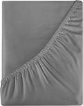 ROYALE LINENS 400 Thread Count 100% American Grown Cotton Fitted Sheet Queen Size - All Around Elastic Fitted Sheet - Luxury Sateen Weave - Snug Fit Bottom Sheets Fit Up to 16" (Queen,Spanish Slate)