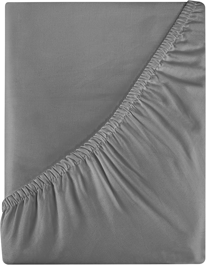 Royale Linens 400 Thread Count 100% American Grown Cotton Fitted Sheet Twin Size - All Around Elastic Fitted Sheet - Luxury Sateen Weave - Snug Fit Bottom Sheets Fit Up to 16" (Twin,Spanish Slate)
