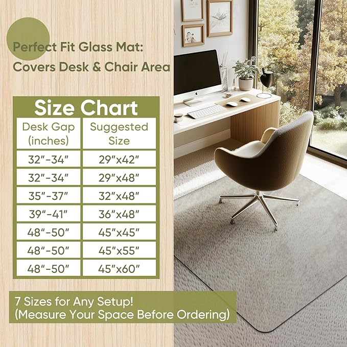 Office Chair Mat for Carpet & Hardwood, Upgraded 45" x 45" Tempered Glass Chair Mat for Office Home, with 4 Anti-Slip Pads