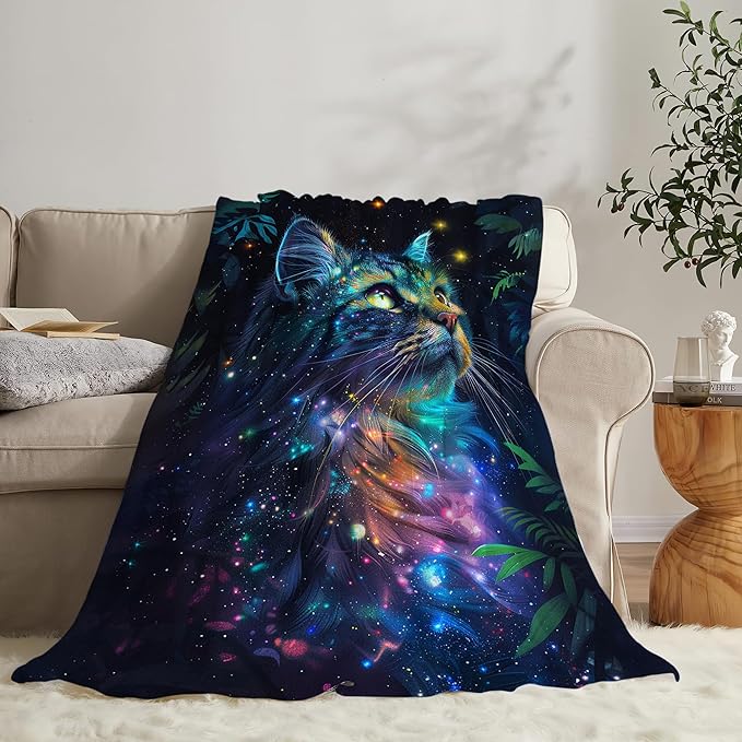Fantasy Cat Throw Blanket - Gifts and Decor for Girls, Women, Boys, Men - Soft Warm Cozy Fleece for Couch, Sofa, Bed 60"x50"