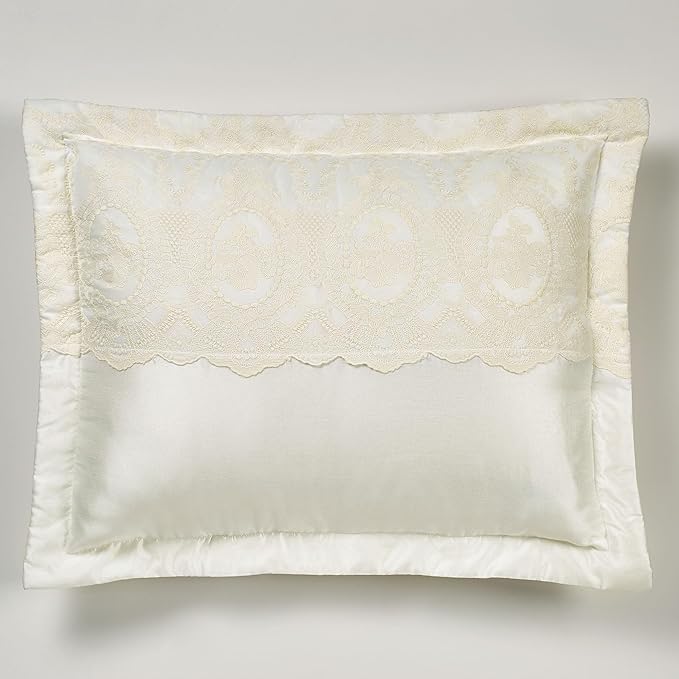 Cameo Lace Luxury Washable Polyester Bedding Set | Vintage Elegant | Pearl | Scroll Leaf Floral Cameo Quilting Embroidered | Set of Three: Full Bedspread and Two Standard Shams