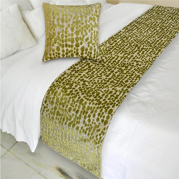 The HomeCentric Chartreuse Green Bed Runner for King/Queen/Twin Velvet Decorative Bed Scarf 53"x18" Bed Runner Without Pillow Cover, Dotted Bed Scarf Bedroom Décor Accent - Chartreuse Pulse