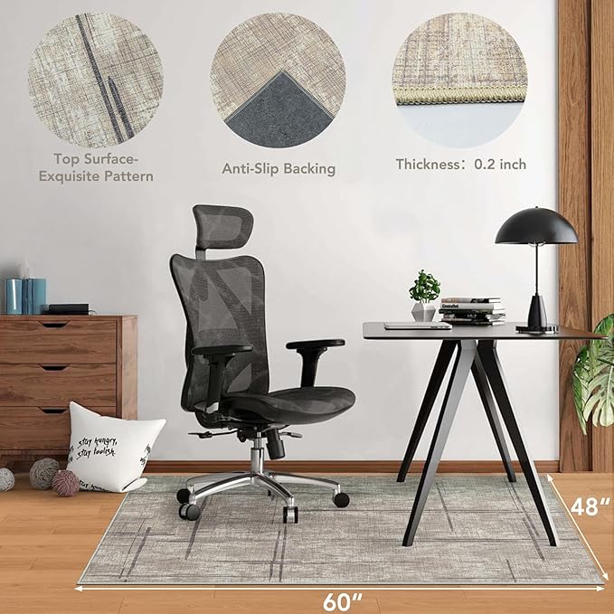 Office Chair Mat for Hardwood Floor&Tile Floor,48"X 60" Heavy Duty Desk Chair Mat for Hard Floors,Under Desk Rug for Rolling Computer Chair,Anti Slip,Low Pile Carpet Floor-Khaki