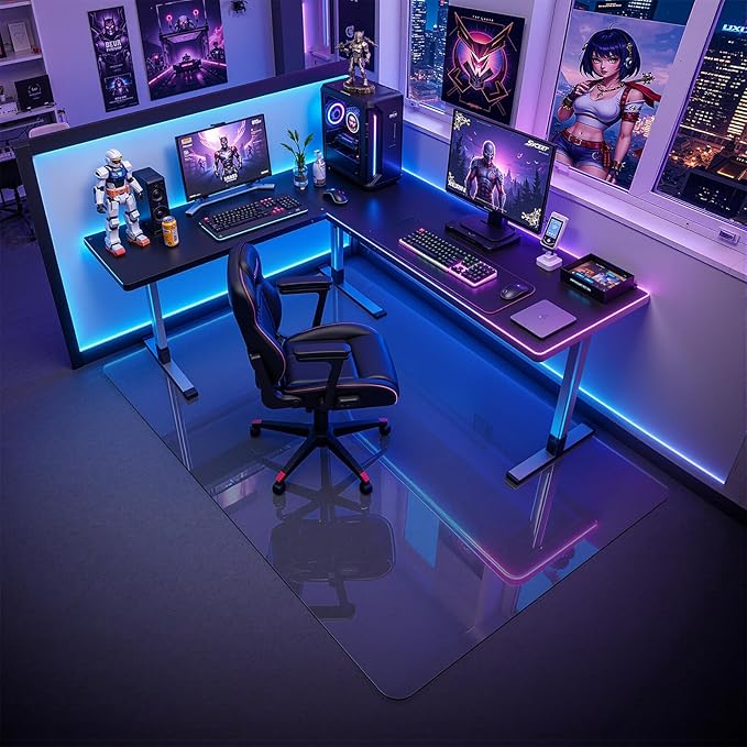 Office Chair Mat for Carpet & Hardwood, Upgraded 48" x 72" Tempered Glass Chair Mat for Office Home, with 4 Anti-Slip Pads