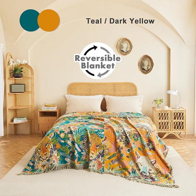 MSGKV Throw Blanket for Couch Cotton Leopard Animals Blanket 50"x60" Sofa Chair Blankets Muslin Breathable All Seasons Lightweight Farmhouse Blankets Home Decor