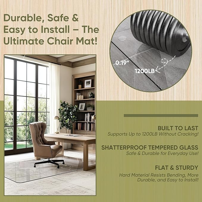 Office Chair Mat for Carpet & Hardwood, Upgraded 45" x 60" Tempered Glass Chair Mat for Office Home, with 4 Anti-Slip Pads