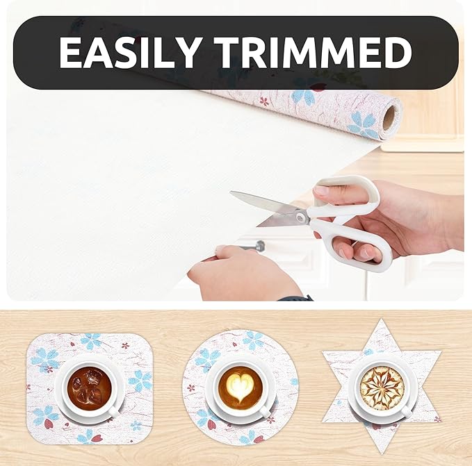 RAY STAR 12X120 Inch Shelf Liner for Kitchen Cabinets, Non-Adhesive Cabinet Liner Washable, PVC Drawer Liner for Dresser Non-Slip Bathroom (Blue-Floral)(3 Roll)