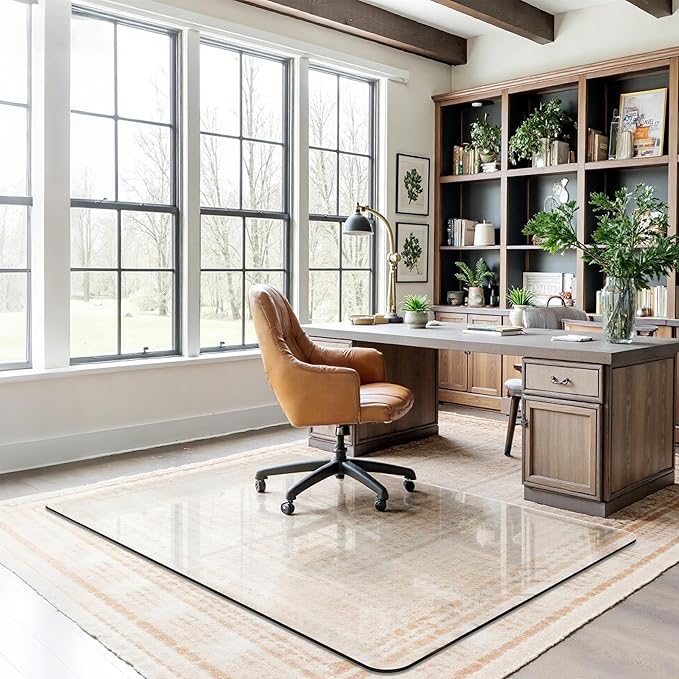Office Chair Mat for Carpet & Hardwood, Upgraded 45" x 60" Tempered Glass Chair Mat for Office Home, with 4 Anti-Slip Pads