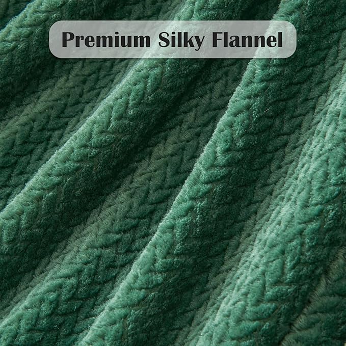 NEWCOSPLAY Super Soft Queen Blanket Dark Green Premium Silky Flannel Fleece Leaves Pattern Lightweight Bed Blanket All Season Use (Dark Green, Queen(90"x90"))
