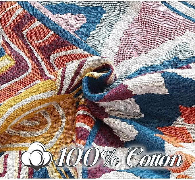 MSGKV Boho Throw Blanket for Bed 60"x80" 100% Cotton Couch Twin Size Blanket Breathable Lightweigh Blankets Home Decor Muslin All Seasons