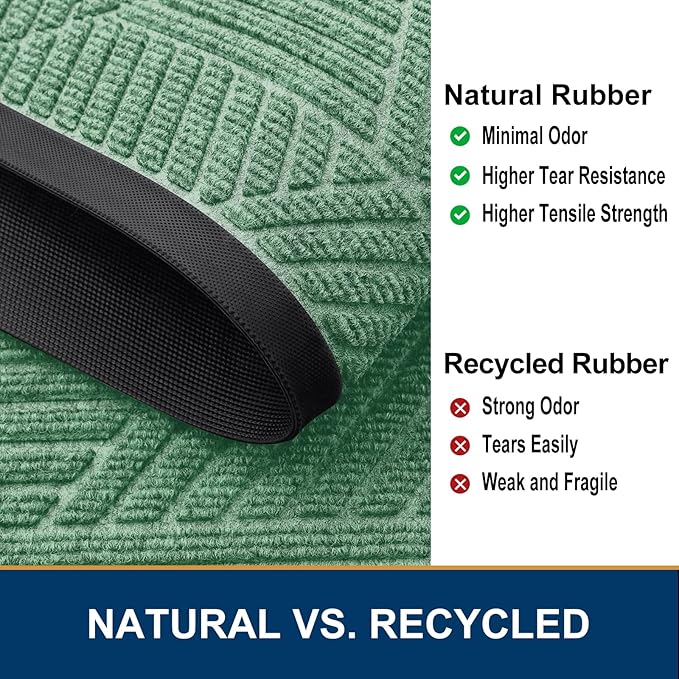 Smiry Front Door Mat Outside Entrance, Heavy Duty Sturdy Natural Rubber Doormat, Trap Dirt and Moisture, Easy Clean Low Profile Mats for Indoor Outdoor Entry, Irregular Triangle (29.5x17, Mint Green)