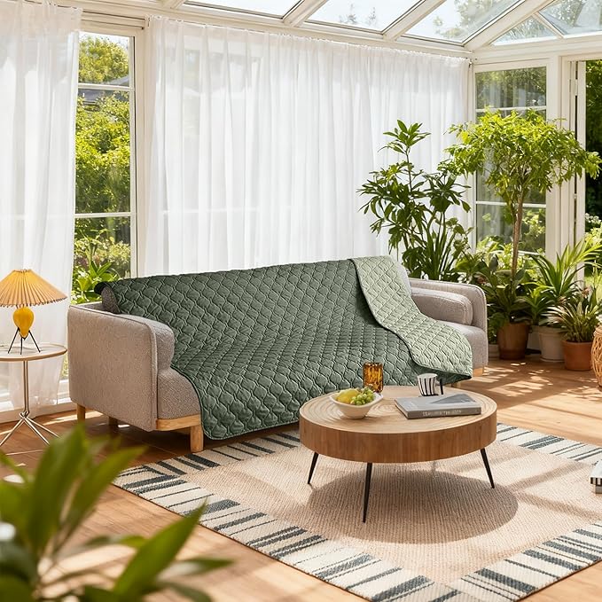 gogobunny 100% Double Sided Waterproof Dog Blanket Soft Pet Bed Cover Reversible Protect Furniture Couch Sofa Car for Puppy Large Dog Cat (Dark Olive/Light Olive, 82x120 Inch (Pack of 1))