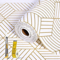 Shelf Liners for Kitchen Cabinets 17.3in x 49.21FT, Non Adhesive Cabinet Liner Strong Non-Slip Thickened Gold Geometric Drawer Liner, Easy to Clean for Shelf, Cabinet with Knife and Tape Measure