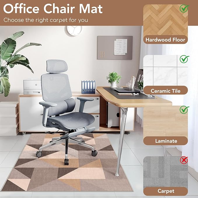 Office Chair Mat for Hardwood Floor&Tile Floor,36"x48" Heavy Duty Desk Chair Mat for Hard Floors,Under Desk Rug for Rolling Computer Chair,Anti Slip,Low Pile Carpet Floor-Light Geometry