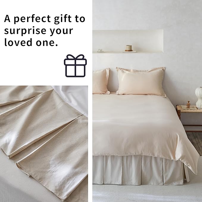 BISELINA French Linen Pleated Bed Skirt, 14" Tailored Draped Natural Linen-Cotton Blend Basic Dust Border Soft Comfort Farmhouse Bedding (14" Queen, Linen)