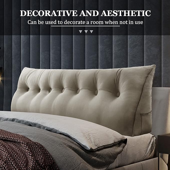 Wedge Headboard Pillow Dorm Room Reading Pillow Back Support for Sitting Up in Bed Bolster Lumbar Cushion Body Positioning Bedrest Velvet 76in Light Tan King