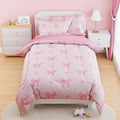 SANDJEST Bow Comforter Set Twin Size 68x86in for Kids Girls, Microfiber 3 Pcs Bedding Set Includes 1 Comforter, 1 Pillowcase, 1 Fitted Sheet, Nursery Room Decor