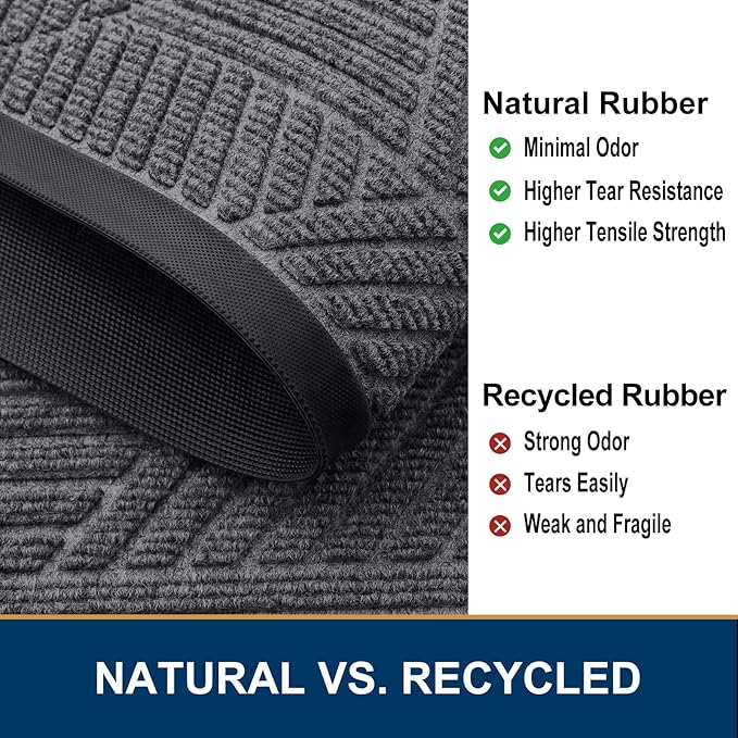 Smiry Front Door Mat Outside Entrance, Heavy Duty Sturdy Natural Rubber Doormat, Trap Dirt and Moisture, Easy Clean Low Profile Mats for Indoor Outdoor Entry, Irregular Triangle (47x32, Light Grey)