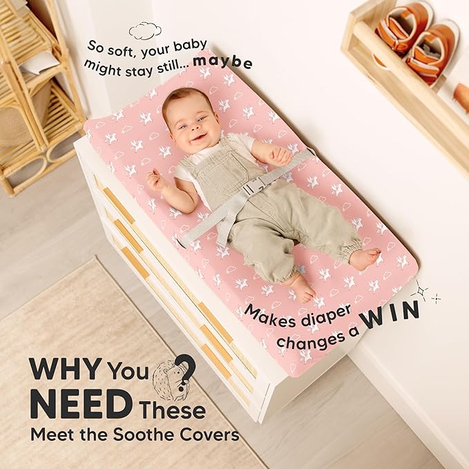 2-Pack Organic Changing Pad Covers for Girl, Boy, Neutral - 100% Cotton Changing Table Pad Cover, Soft Baby Nursery Diaper Changing Pad Sheets,Contour Changing Pads Liners,Change Pad Cover (Dreamland)