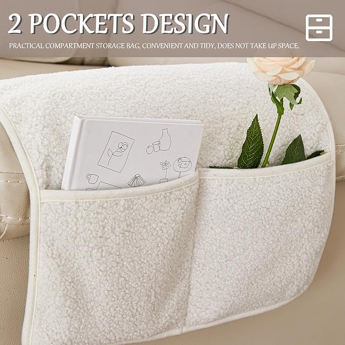 Armrest Cover, Recliner Chair Protector, Furniture Protector Slip, Side Storage Pocket, Stretch Armchair Couch Arm Rest Cover for Recliner, Chair, Sofa (Beige,3 Seater(5pcs))