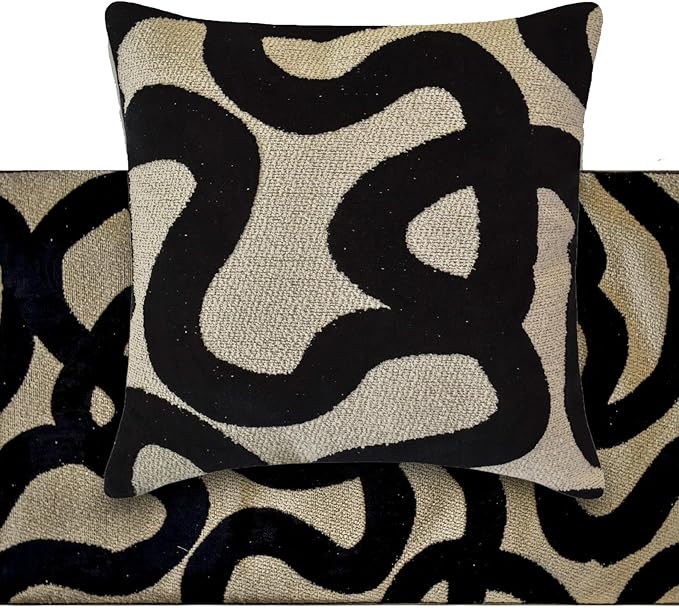 The HomeCentric Black Bed Runner for King/Queen/Twin Cut Velvet Decorative Bed Scarf 53"x18" Bed Runner Without Pillow Cover, Abstract Bed Scarf Bedroom Décor Accent - Noir Scroll