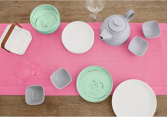 Solino Home Linen Flamingo Pink Table Runner 132 Inches Long - 100% Pure Linen Extra Long Table Runner 14 x 132 Inch for Christmas - Classic Hemstitch